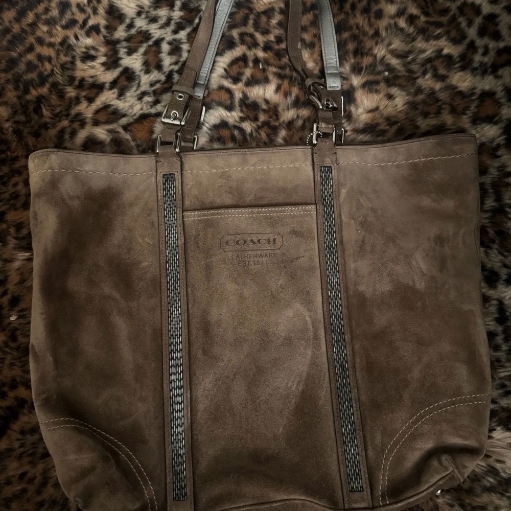 Coach Brown Suede Gallery Tote Beaded Accent